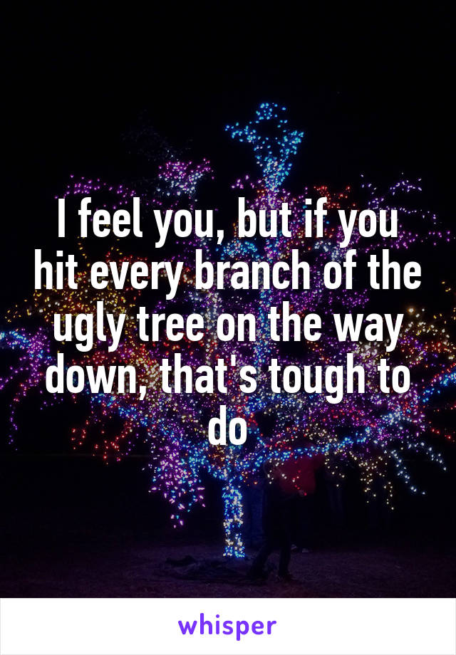 I feel you, but if you hit every branch of the ugly tree on the way down, that's tough to do