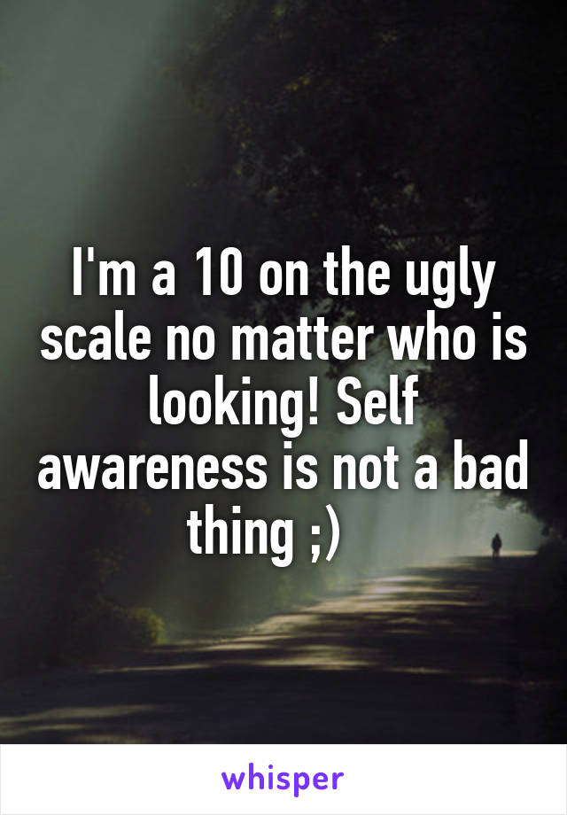 I'm a 10 on the ugly scale no matter who is looking! Self awareness is not a bad thing ;)   