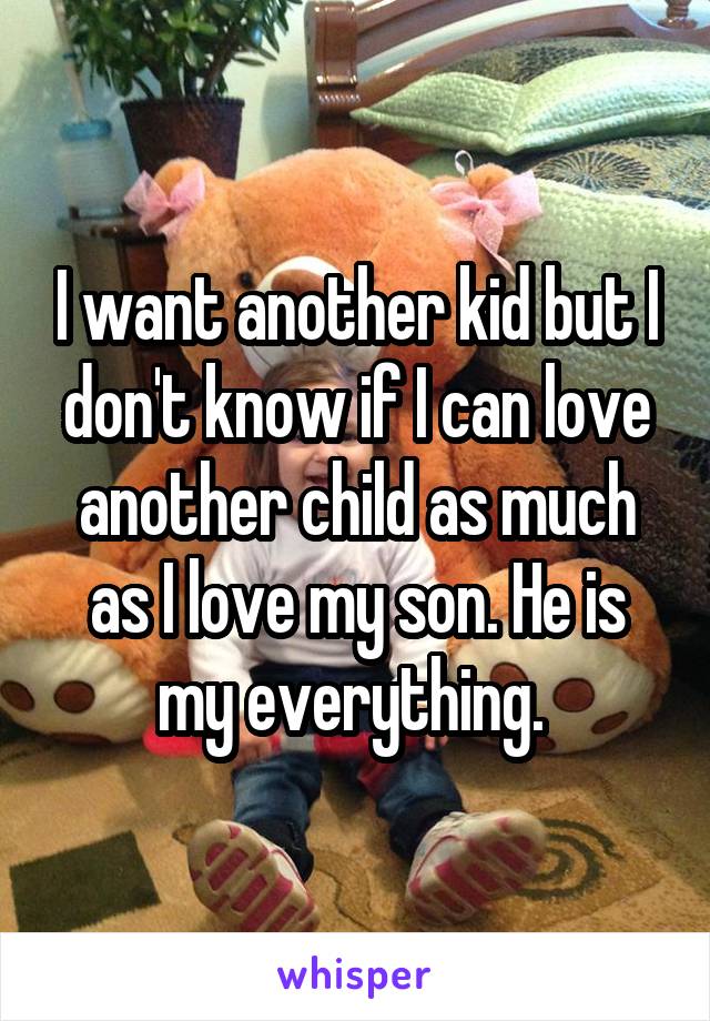 I want another kid but I don't know if I can love another child as much as I love my son. He is my everything. 