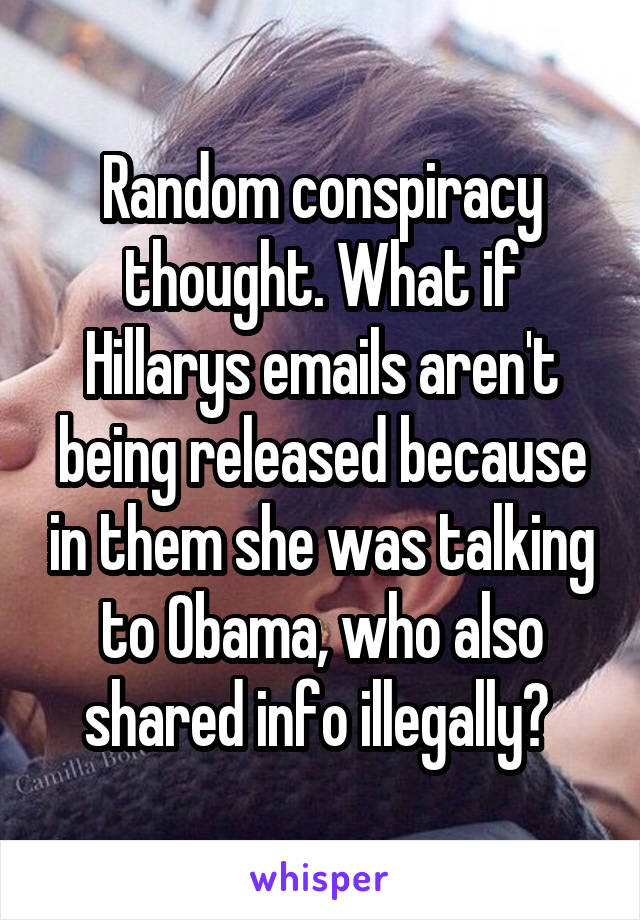 Random conspiracy thought. What if Hillarys emails aren't being released because in them she was talking to Obama, who also shared info illegally? 