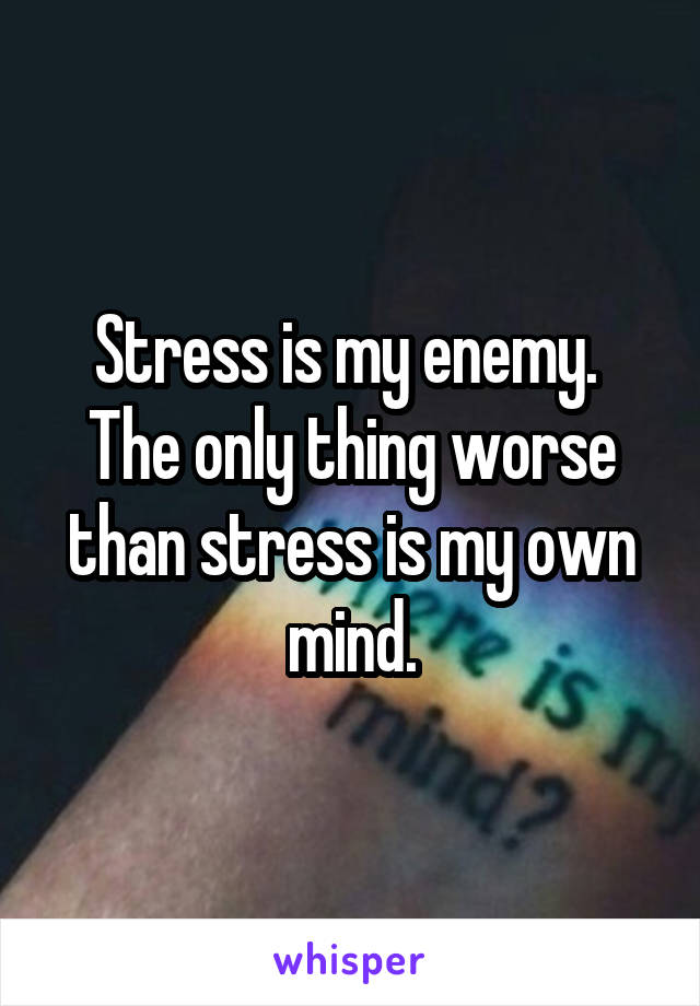 Stress is my enemy. 
The only thing worse than stress is my own mind.