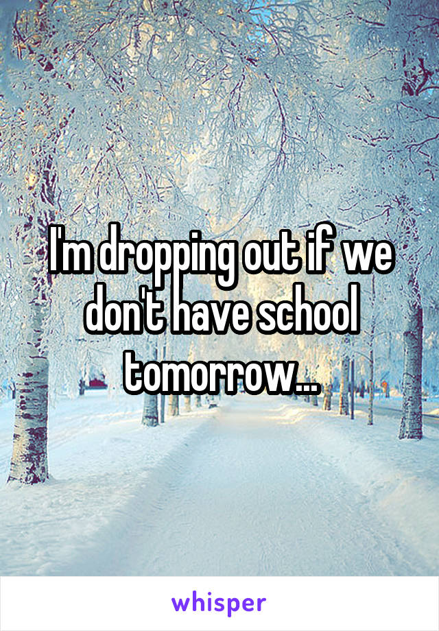 I'm dropping out if we don't have school tomorrow...