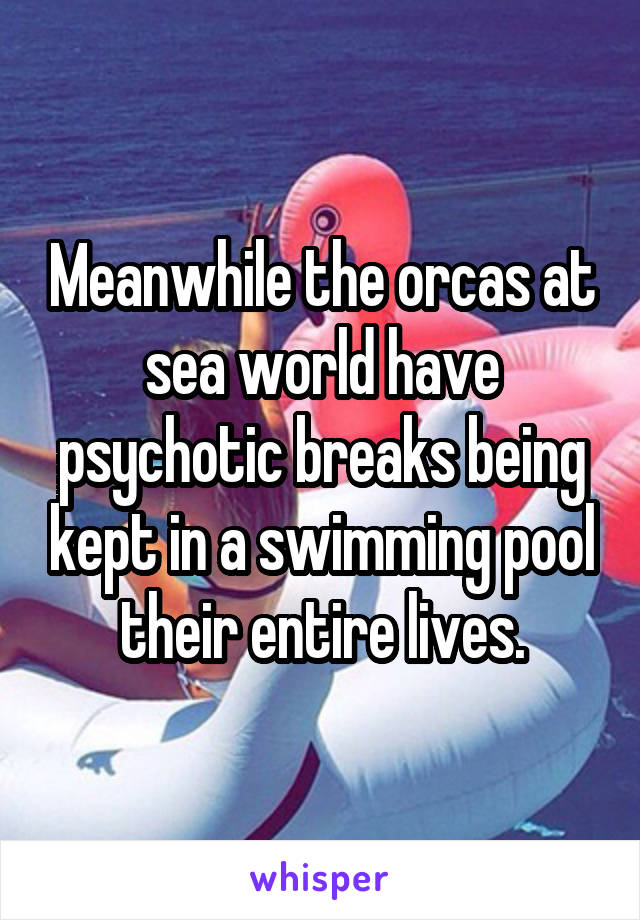 Meanwhile the orcas at sea world have psychotic breaks being kept in a swimming pool their entire lives.