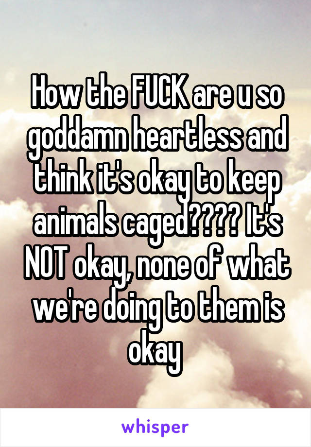 How the FUCK are u so goddamn heartless and think it's okay to keep animals caged???? It's NOT okay, none of what we're doing to them is okay 