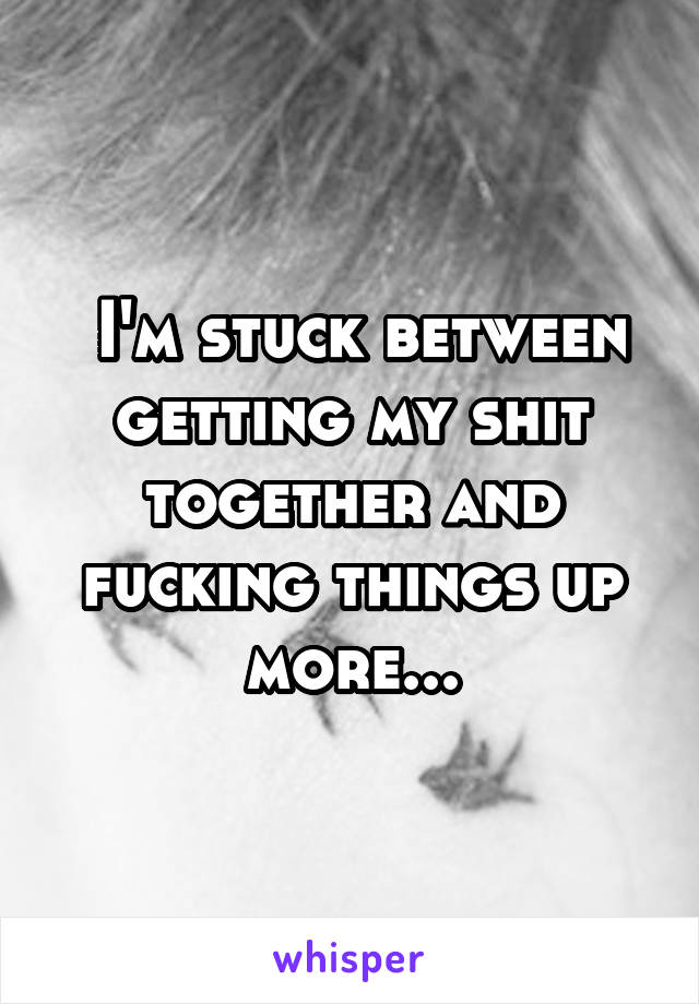  I'm stuck between getting my shit together and fucking things up more...