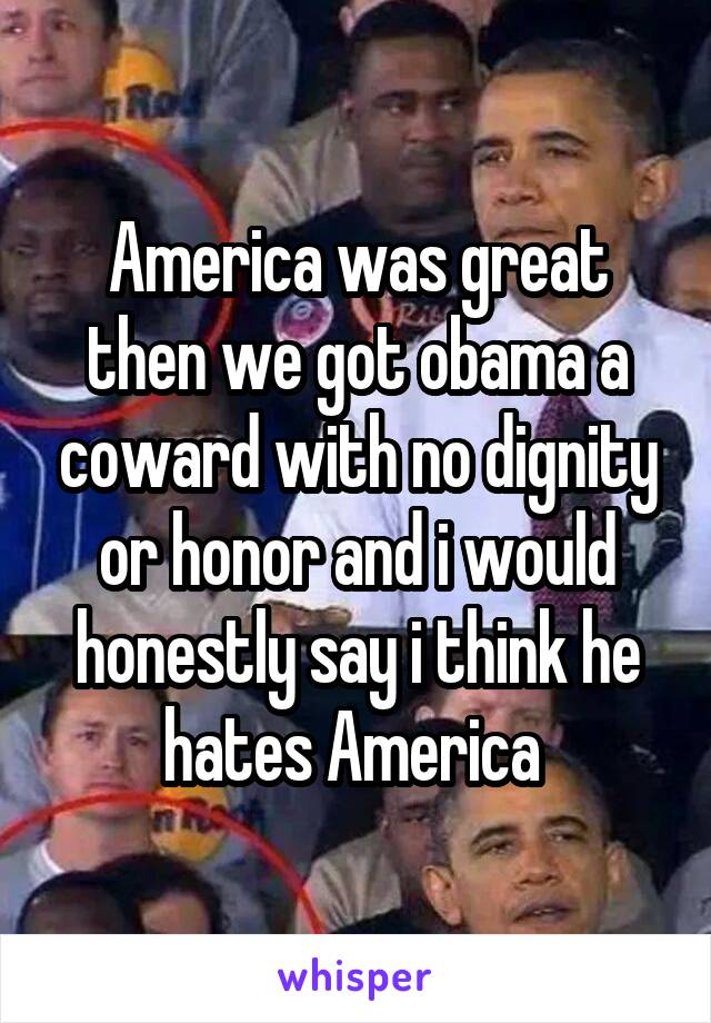 America was great then we got obama a coward with no dignity or honor and i would honestly say i think he hates America 