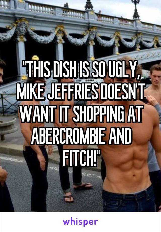 "THIS DISH IS SO UGLY, MIKE JEFFRIES DOESN'T WANT IT SHOPPING AT ABERCROMBIE AND FITCH!"