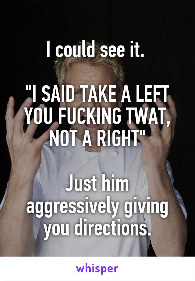 I could see it. 

"I SAID TAKE A LEFT YOU FUCKING TWAT, NOT A RIGHT"

Just him aggressively giving you directions.