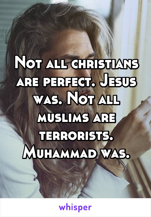 Not all christians are perfect. Jesus was. Not all muslims are terrorists. Muhammad was.