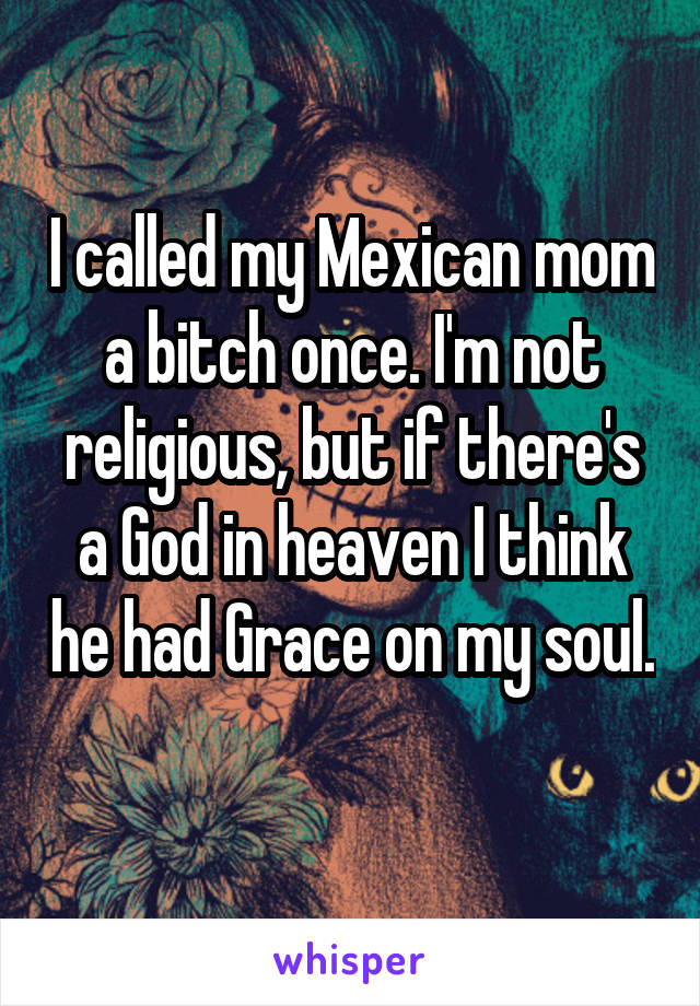 I called my Mexican mom a bitch once. I'm not religious, but if there's a God in heaven I think he had Grace on my soul. 