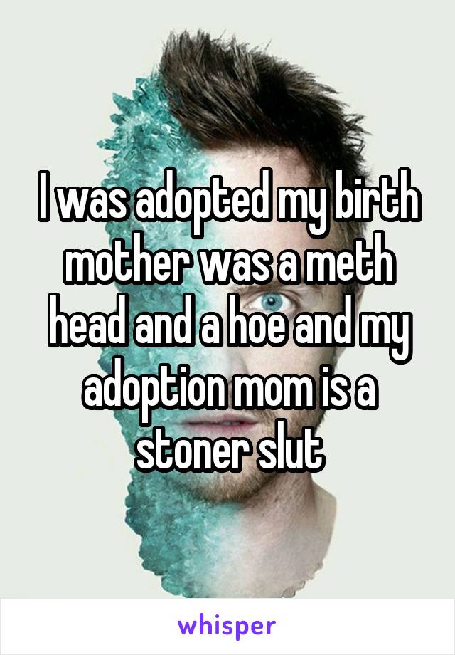 I was adopted my birth mother was a meth head and a hoe and my adoption mom is a stoner slut