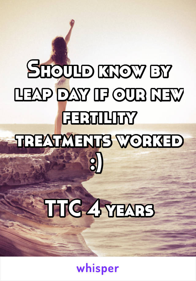 Should know by leap day if our new fertility treatments worked :) 

TTC 4 years