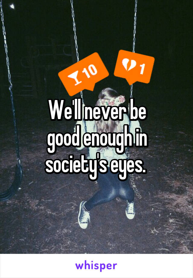 We'll never be
 good enough in 
society's eyes. 