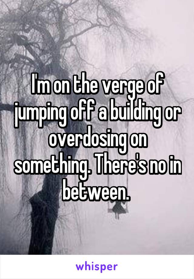 I'm on the verge of jumping off a building or overdosing on something. There's no in between. 