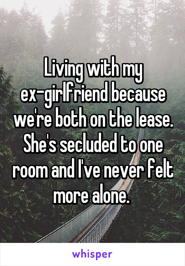 Living with my ex-girlfriend because we're both on the lease. She's secluded to one room and I've never felt more alone. 