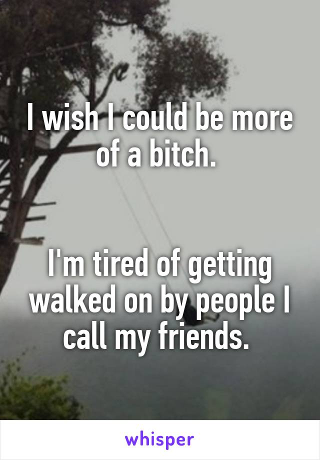 I wish I could be more of a bitch. 


I'm tired of getting walked on by people I call my friends. 