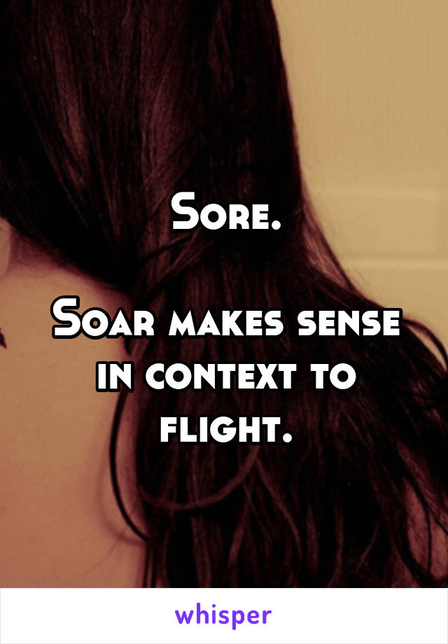 Sore.

Soar makes sense in context to flight.