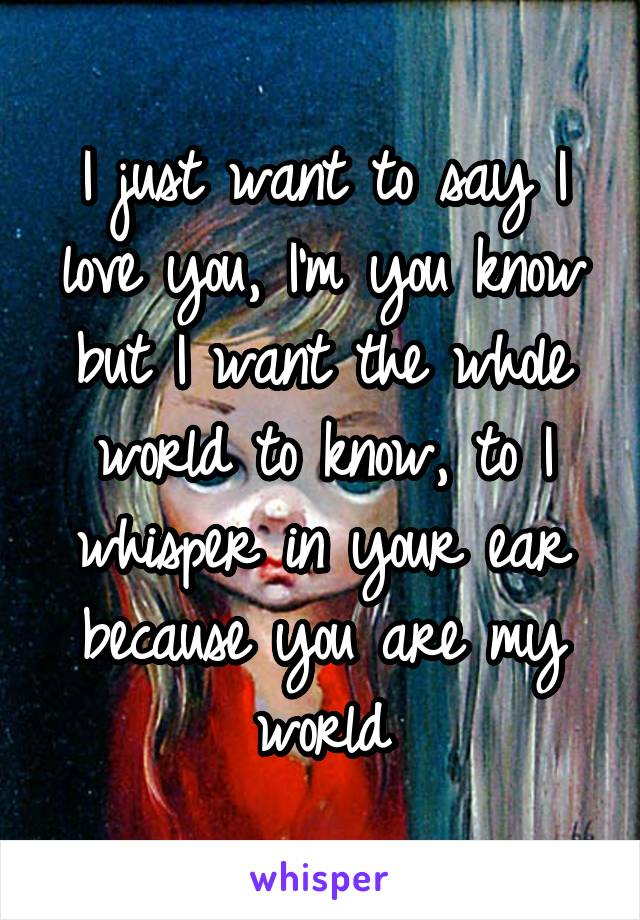 I just want to say I love you, I'm you know but I want the whole world to know, to I whisper in your ear because you are my world