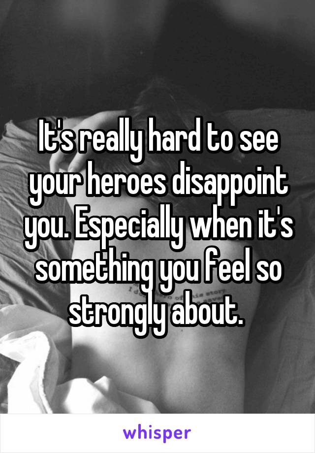 It's really hard to see your heroes disappoint you. Especially when it's something you feel so strongly about. 