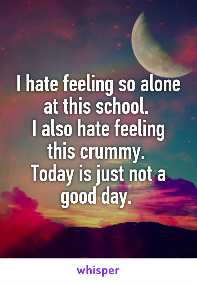 I hate feeling so alone at this school. 
I also hate feeling this crummy. 
Today is just not a good day. 