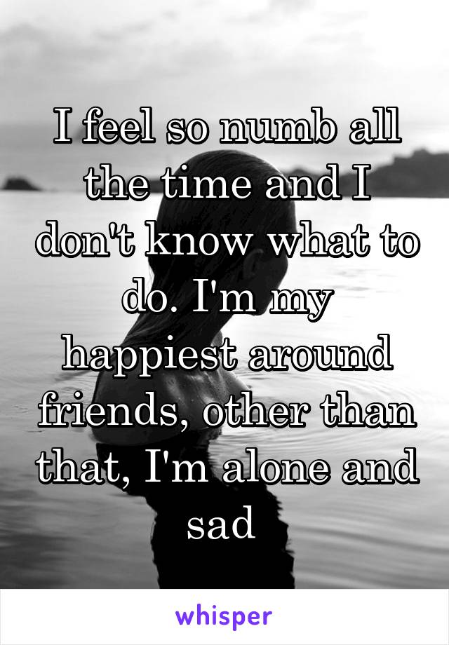 I feel so numb all the time and I don't know what to do. I'm my happiest around friends, other than that, I'm alone and sad 