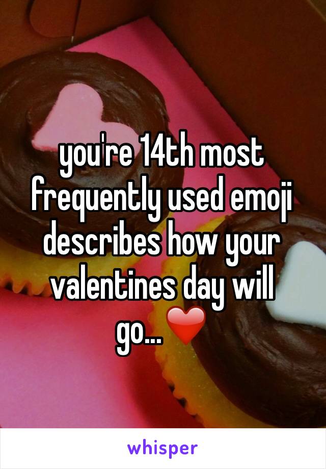 you're 14th most frequently used emoji describes how your valentines day will go...❤️