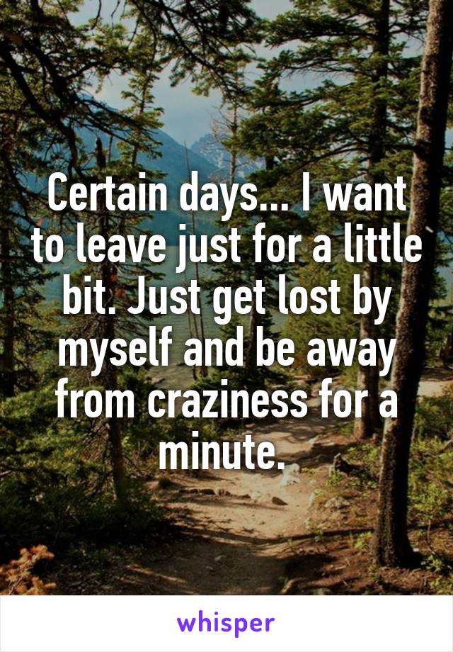 Certain days... I want to leave just for a little bit. Just get lost by myself and be away from craziness for a minute. 