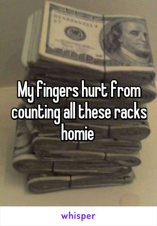 My fingers hurt from counting all these racks homie 