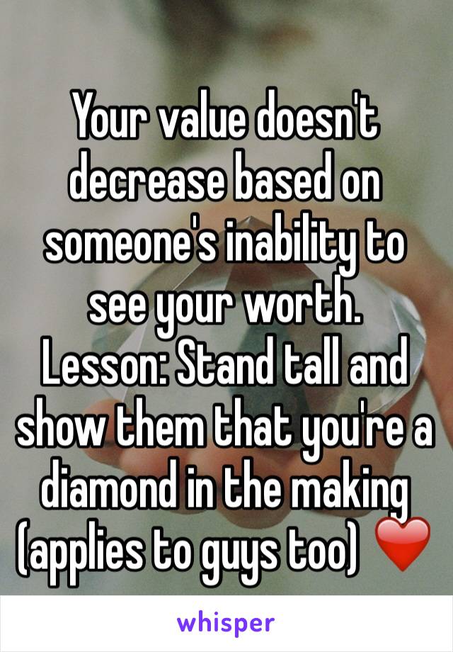 Your value doesn't decrease based on someone's inability to see your worth. 
Lesson: Stand tall and show them that you're a diamond in the making (applies to guys too) ❤️