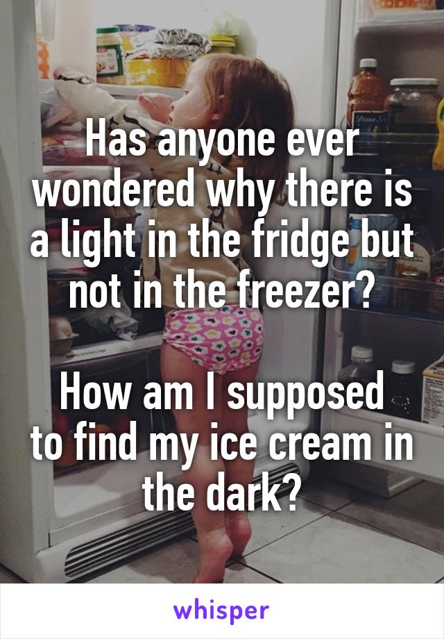 Has anyone ever wondered why there is a light in the fridge but not in the freezer?

How am I supposed to find my ice cream in the dark?