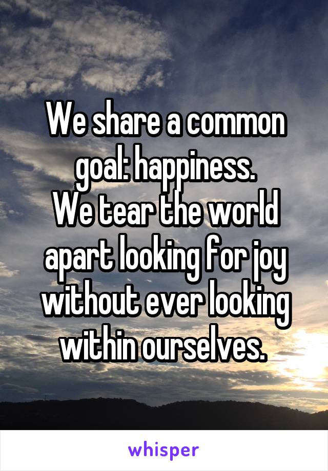 We share a common goal: happiness.
We tear the world apart looking for joy without ever looking within ourselves. 