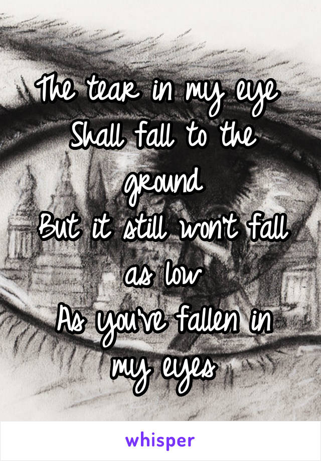 The tear in my eye 
Shall fall to the ground
But it still won't fall as low
As you've fallen in my eyes