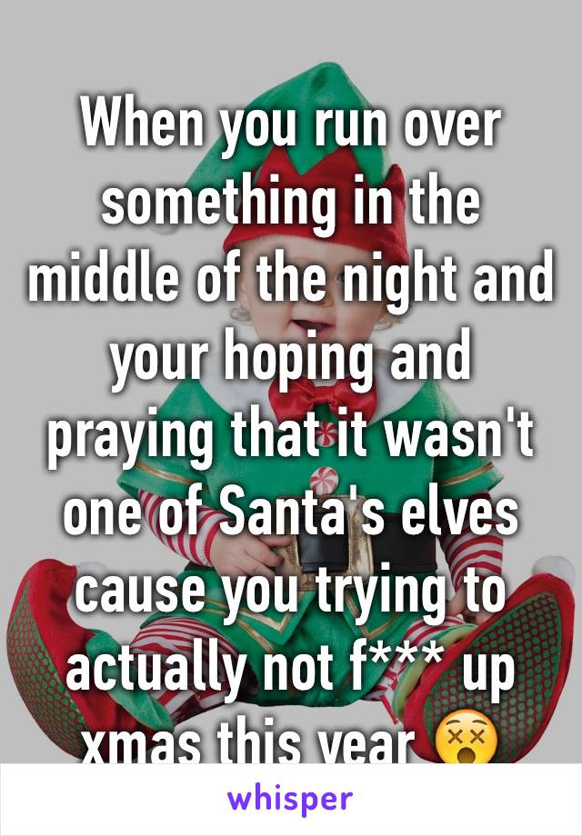 When you run over something in the middle of the night and your hoping and praying that it wasn't one of Santa's elves cause you trying to actually not f*** up xmas this year 😵