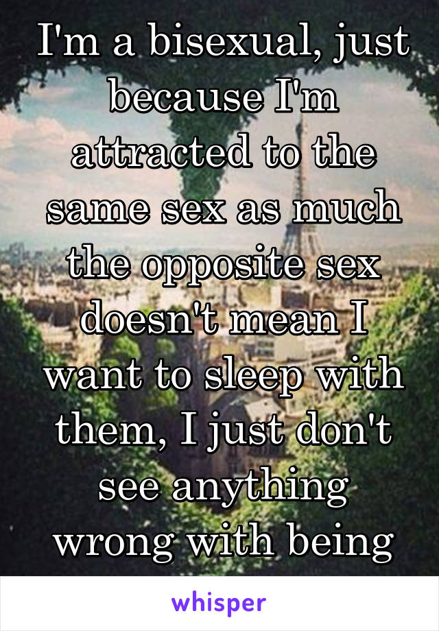 I'm a bisexual, just because I'm attracted to the same sex as much the opposite sex doesn't mean I want to sleep with them, I just don't see anything wrong with being attracted to people