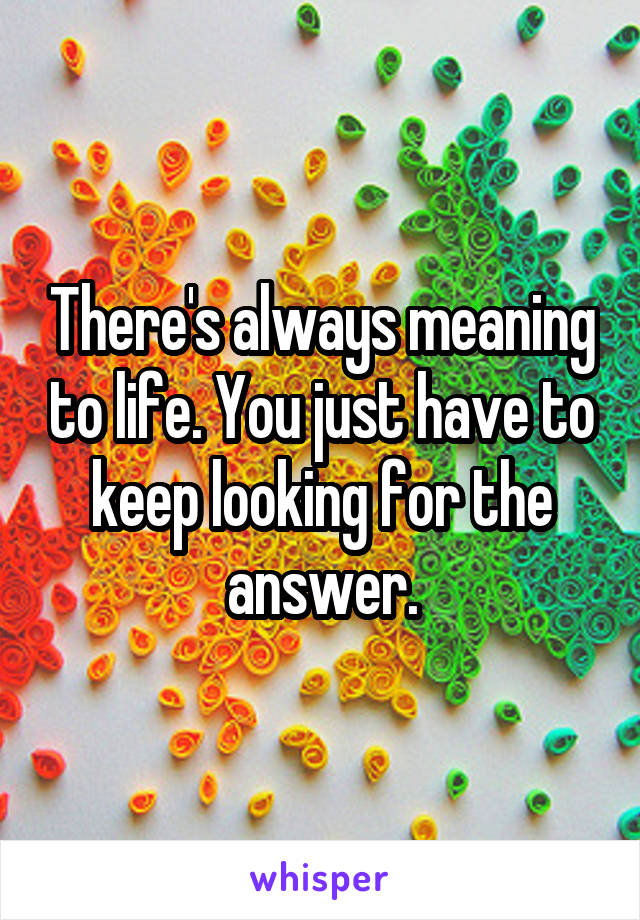 There's always meaning to life. You just have to keep looking for the answer.