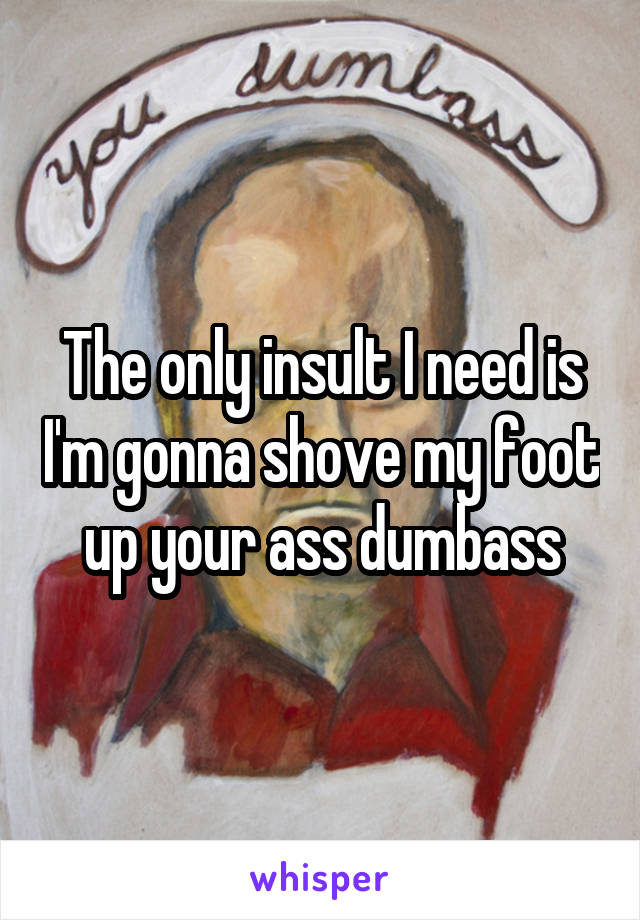 The only insult I need is I'm gonna shove my foot up your ass dumbass