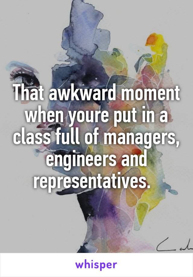 That awkward moment when youre put in a class full of managers, engineers and representatives.  