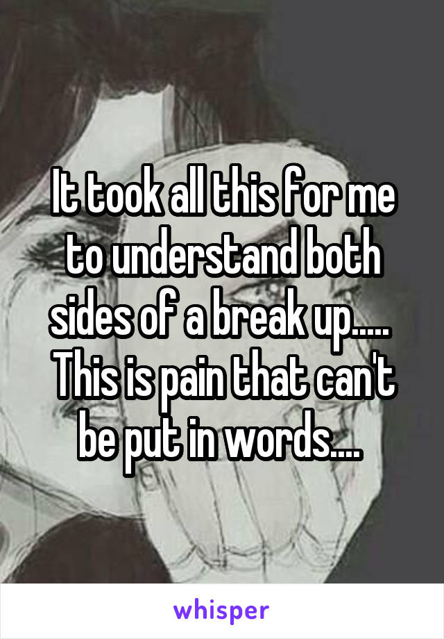 It took all this for me to understand both sides of a break up.....  This is pain that can't be put in words.... 