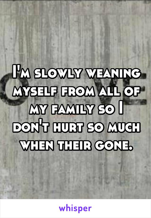 I'm slowly weaning myself from all of my family so I don't hurt so much when their gone.