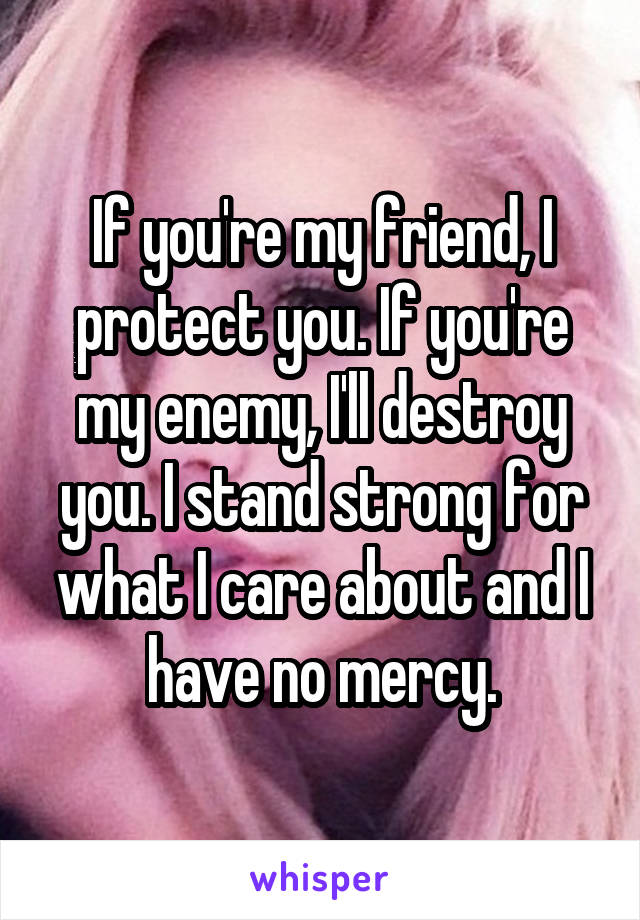 If you're my friend, I protect you. If you're my enemy, I'll destroy you. I stand strong for what I care about and I have no mercy.