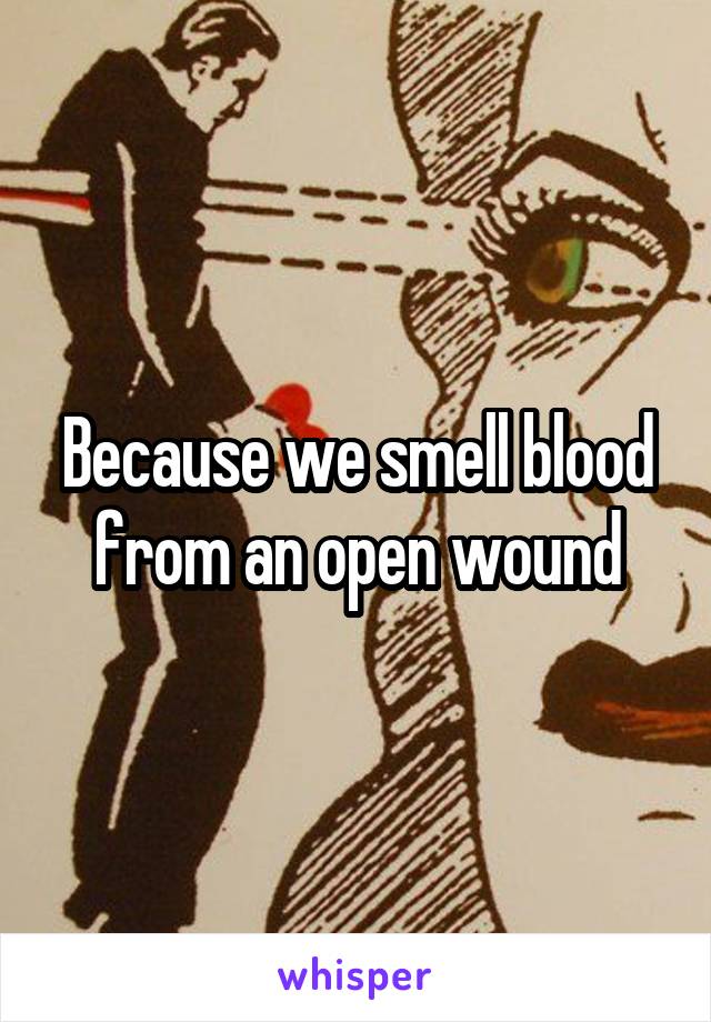 Because we smell blood from an open wound