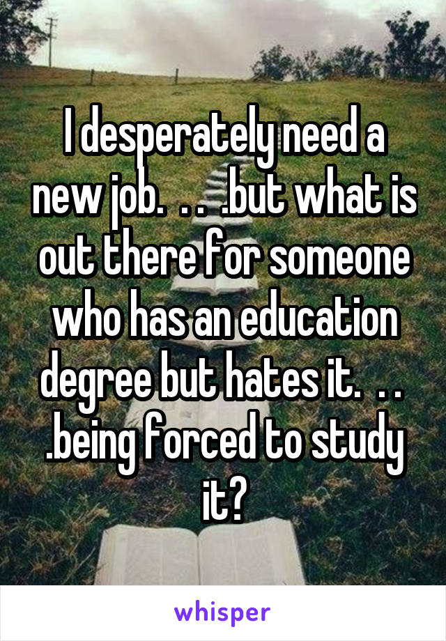 I desperately need a new job.  . .  .but what is out there for someone who has an education degree but hates it.  . .  .being forced to study it?