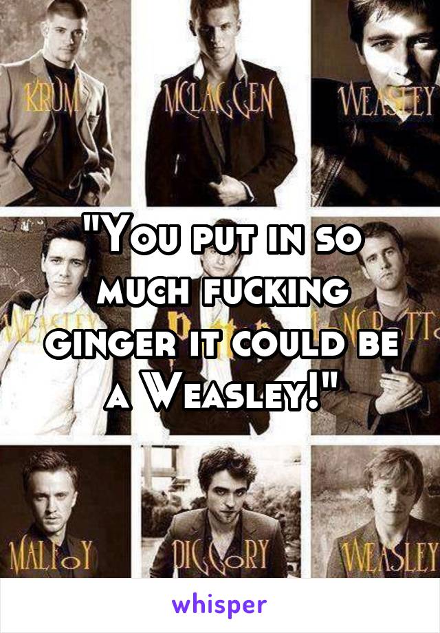 "You put in so much fucking ginger it could be a Weasley!"