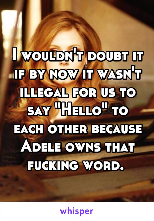 I wouldn't doubt it if by now it wasn't illegal for us to say "Hello" to each other because Adele owns that fucking word. 