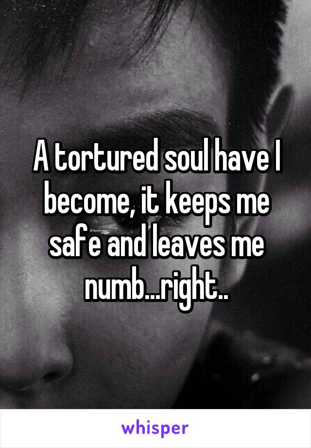 A tortured soul have I become, it keeps me safe and leaves me numb...right..