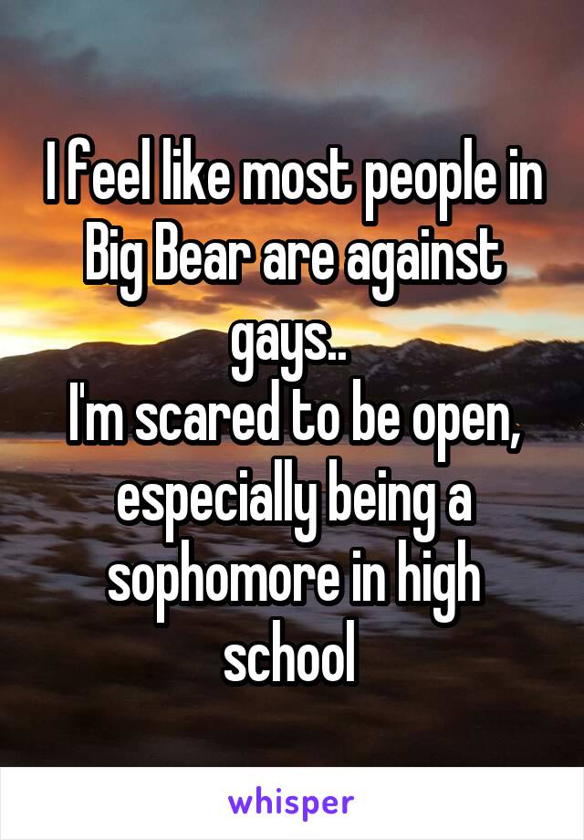 I feel like most people in Big Bear are against gays.. 
I'm scared to be open, especially being a sophomore in high school 