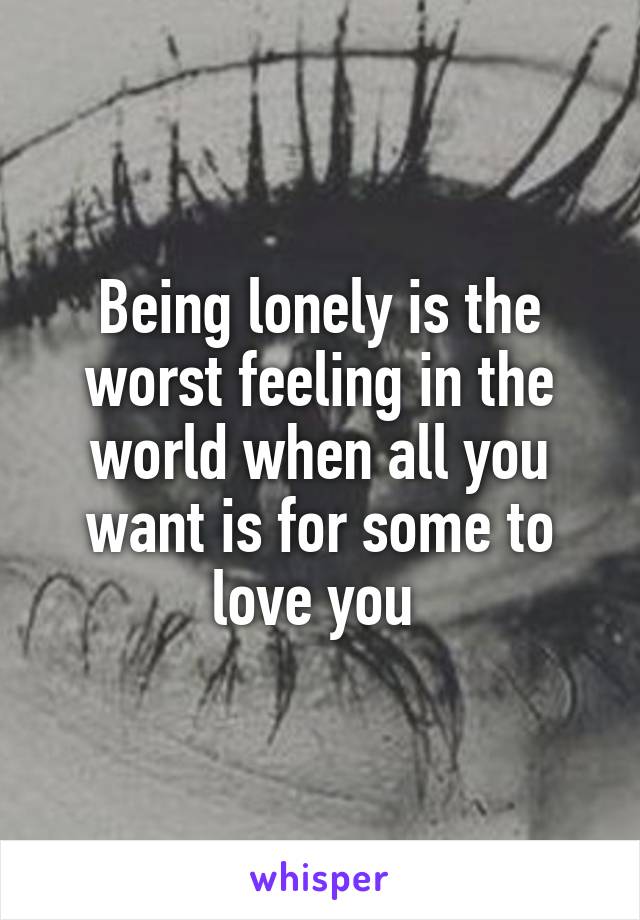 Being lonely is the worst feeling in the world when all you want is for some to love you 