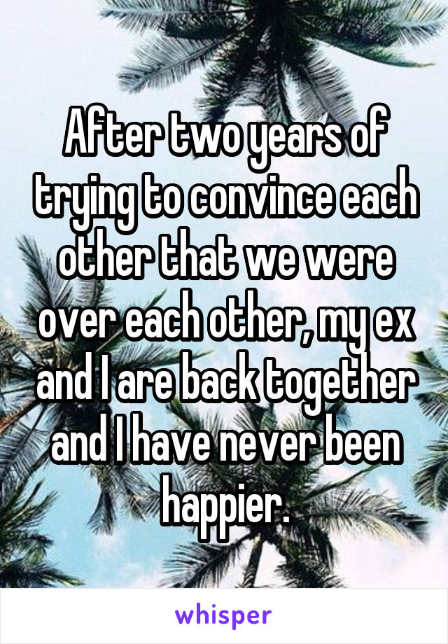 After two years of trying to convince each other that we were over each other, my ex and I are back together and I have never been happier.