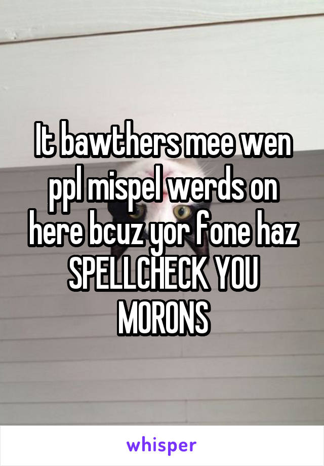 It bawthers mee wen ppl mispel werds on here bcuz yor fone haz SPELLCHECK YOU MORONS