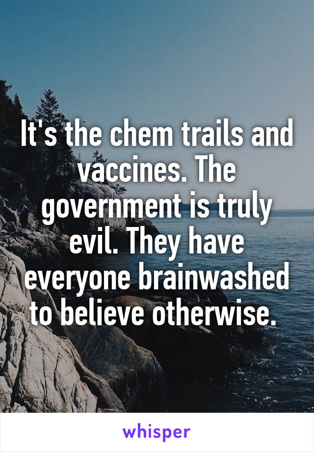 It's the chem trails and vaccines. The government is truly evil. They have everyone brainwashed to believe otherwise. 